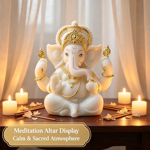 Indian God Lord Ganesha Statue,White Lmitation Glass Hindu Elephant Statue Ganpati Idol Buddha Sculptures,Hindu Gift,Home Temple Mandir Meditation Yoga Room Decor 5.5" White 5.5"