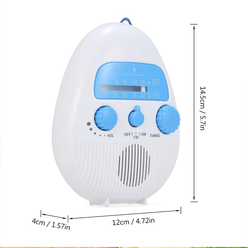 [Australia - AusPower] - Shower Radio, Portable AM/FM Shower Radio with Hook Life Waterproof Audio Speaker Bathroom Shower Radios Volume Adjustable Battery Powered for Bathroom Outdoor Indoor white+blue 