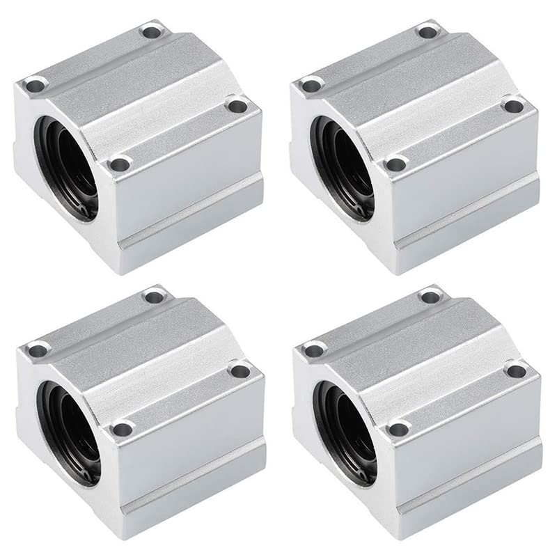 [Australia - AusPower] - Linear Motion Ball Bearing Slide Block, SCS20UU 20mm Pillow Block Closed Linear Bearing Aluminum Bushing Linear Rail Support Guide Shaft Bearing for CNC 3D Printer Parts 4 Pack 
