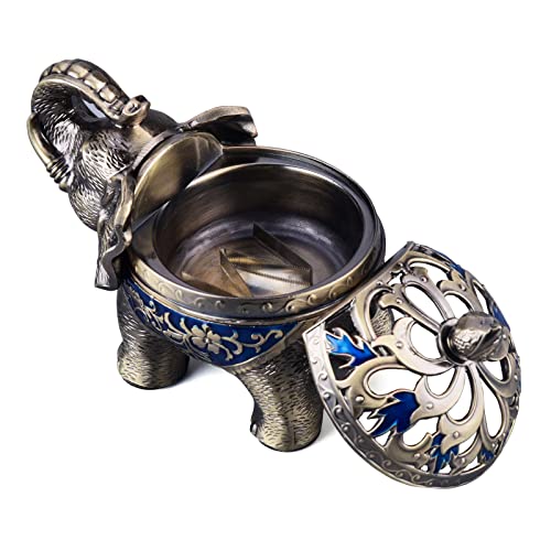 K COOL Metal Backflow Incense Holder Elephant Cone Incense Burner Candle Holder with Lid, Aromatherapy Ornament Home Office Decoration for Indoor Outdoor (Navy Blue) Navy Blue