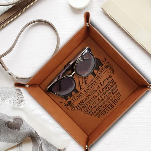 Bella Busta-14 Years Anniversary-Forever to Go- Traditional Ivory Theme Design for 14th Wedding Anniversary -Engraved Leatherette Valet Tray (Rawhide) Rawhide