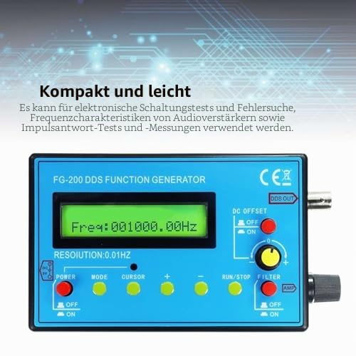 Function Signal Generator FG-200 DDS - Multifunctional Device for 0.01 Hz-500 KHz: Sine, Rectangle, Sawtooth Waves, High Precision - Signal Generator with Frequency Module