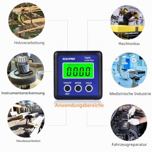 Digital Level Box, Protractor Bevel Box with Data Hold, Magnetic Base and VA LCD Backlight, Calculation for Carpentry, Construction, Masonry, Car Industry blue