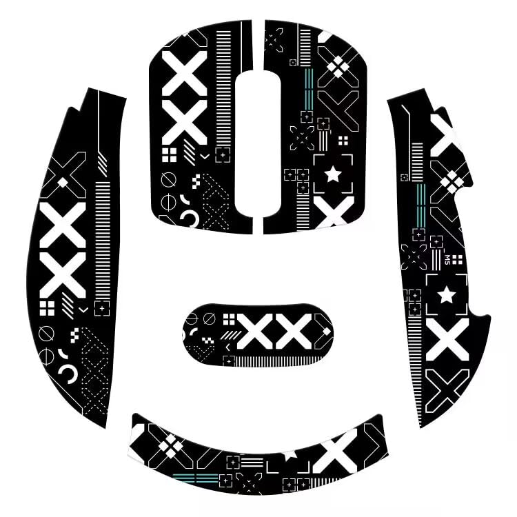 Mouse Anti Slip Grip Tape, Pre-Cut Universal Griptape for Superlight Wireless Gaming Mouse Skins, Sweat Resistant, Elastics Refined Side Grips, Easy to Apply, Ultra-thin 0.5mm (0.02in) - Black Black & White