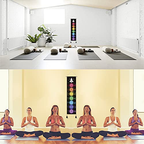 DigiTizerArt Hanging Poster Canvas Wall Art Banner for Meditation 7 Chakras Yoga Painting | Wall Hanging Tapestry Decoration Black and White | 33 x 135 cm (Black) Style-A Black