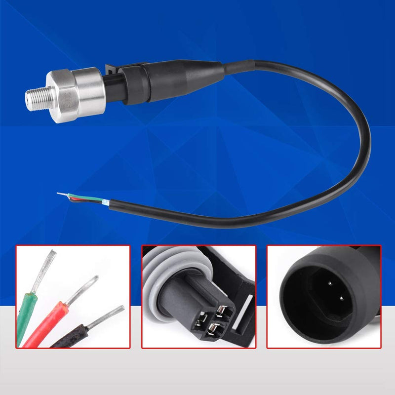 [Australia - AusPower] - 100 PSI Pressure Transducer Sender Sensor with Connector 1/8" NPT Thread Stainless Steel Pressure Transducer for Oil Fuel Air Water (100PSI) 
