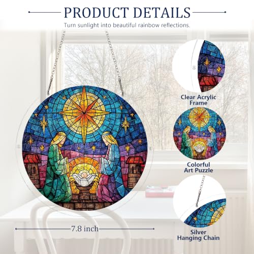 Religious Jesus Nativity Scene Acrylic Suncatcher Puzzle Gift for Women Color 03