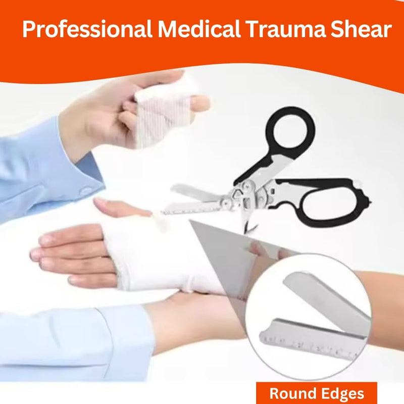 [Australia - AusPower] - 6 in 1 Multifunctional Trauma Shears Foldable with Strap Cutter | Heavy Duty Stainless Steel Emergency Response Shears | Survival Shears With Holster | Medical Trauma shears Tactical | Black 
