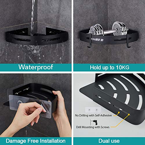 Adhesive Corner Shelf Bathroom Shower Caddy Organizer for Kitchen Toilet No Drilling 2-Tier Bathroom Corner Shelves Shower Caddies Black