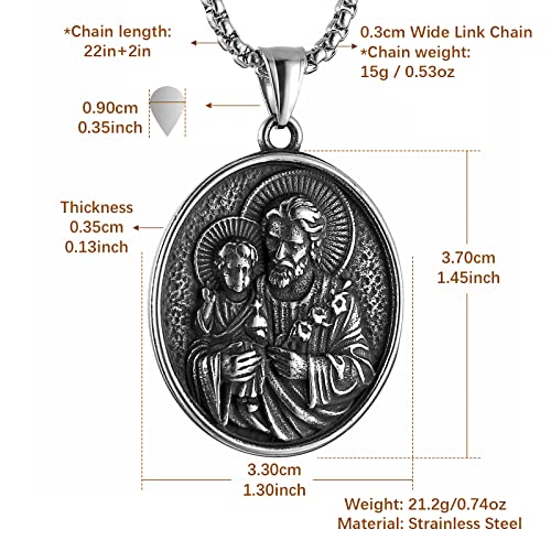 HZMAN Stainless Steel Joseph/Mary/Jesus Medal Necklace for Men Women Silver St Joseph
