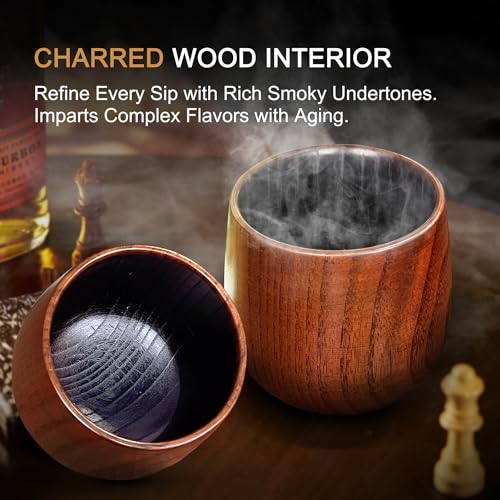 HWISDMIG 12oz Charred Wooden Bourbon Drinking Glass, Bourbon Gifts for Men 2 Pack Charred