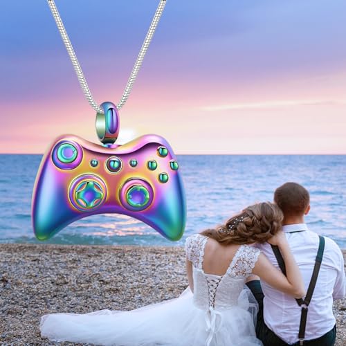shajwo Game Controller Urn Necklaces for Ashes for Men Rainbow