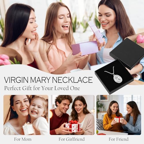 Virgin Mary Necklace, Catholic Religious Medal Pendant Bless Safety Gift for Men & Women Family Friends Sliver