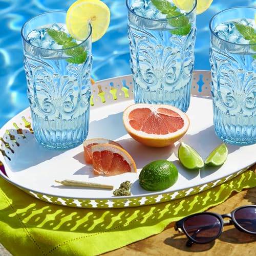 BELLAFORTE Shatterproof Plastic Tall Tumbler, Set of 4, 23oz - Unbreakable Drinking Glasses - Flower Beach Glasses Drinking for Gifting, Parties, Poolside, Home - Dishwasher Safe - BPA Free Tall Tumblers