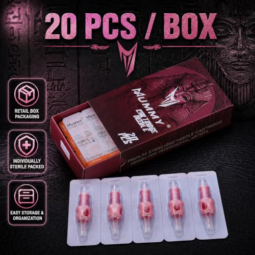 Mummy PN-1209RM Tattoo Cartridge Needles Assorted Disposable Curved Magnum #10 L-Taper Bugpin Pack of 20