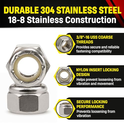 Chenango Supply 3/8-16 Stainless Steel Nylon Insert Lock Nuts 3/8-16 NYLOCK