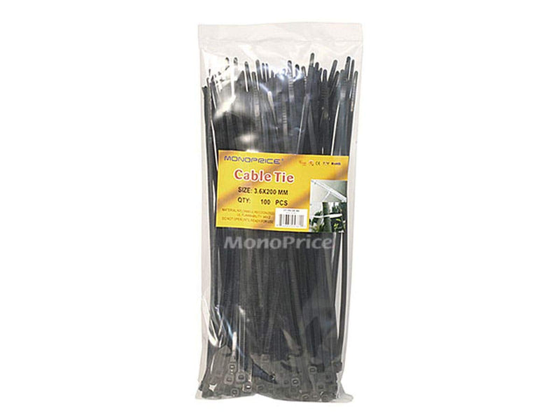 [Australia - AusPower] - Monoprice Cable Tie 8 inch 40LBS, 100pcs/Pack - Black 