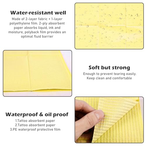 Dental Bibs, Pack of 125, 33 x 45 cm, Tattoo Tablecloths, Patient Napkins, Dental Napkins, Waterproof Tattoo Piercing Bibs for Hospitals Studios, Tattoos, Practices (Yellow)