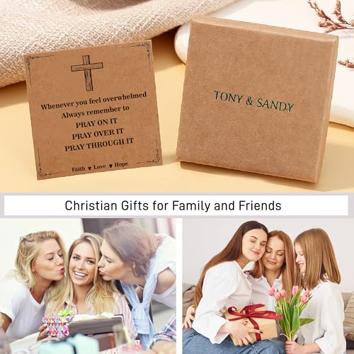 TONY & SANDY Christian Gifts for Women, Religious Cross Bracelet Faith Jewelry, Confirmation Baptism Christmas Birthday Gifts for Women, Unique Gifts for Teens Girls Kids Adults Pray on it