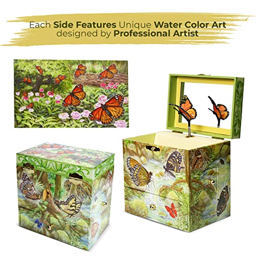 Enchantmints Monarch Butterfly Musical Jewelry Box Butterfly Spins to Music 4 Pullout Drawers