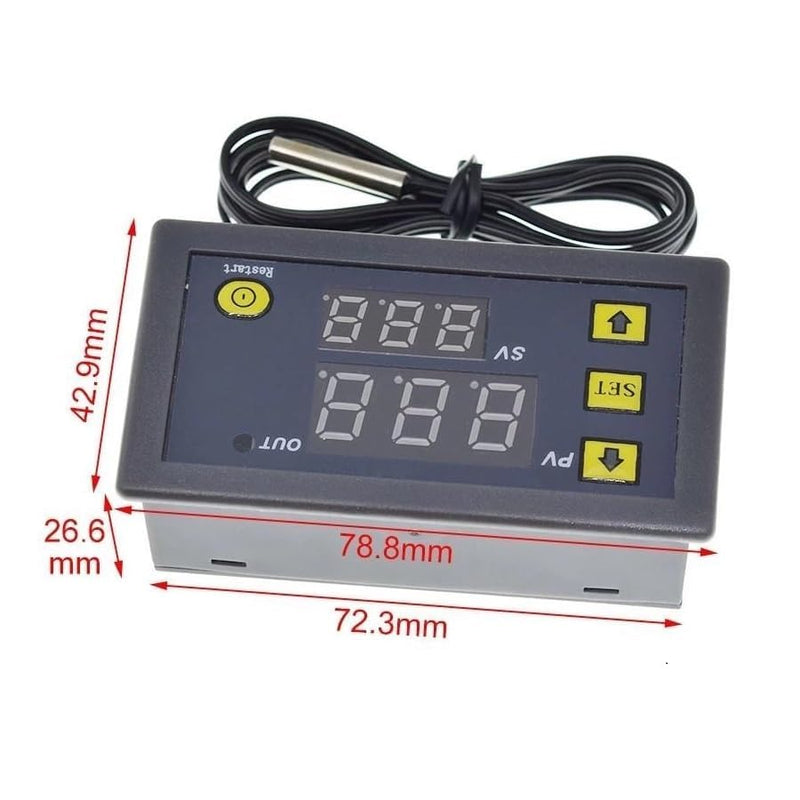 [Australia - AusPower] - Taikuwu W3230 Digital Thermostat 12 V 20 A with LED Display -50 °C to 110 °C, Temperature Controller with Temperature Sensor, High Temperature Alarm for Fridge/Freezer/Heating (1 m Cable) 