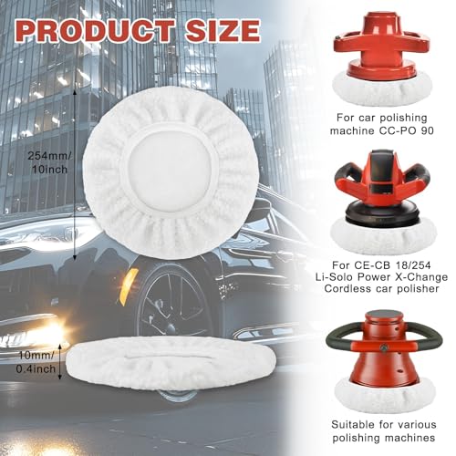 4-Piece Polishing Hood Set, Lambswool Polishing Hoods for 220 mm - 250 mm Polishing Machines, Car Polishing Hoods for Einhell Cordless Car Polisher CE-CB 18/254 Li, CC-PO 90