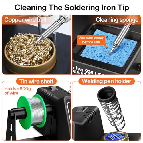 Preciva Soldering Station, 926 LED Max. 130 W Soldering Iron 90-480 °C, Includes 2 Helper Hands, 5 Tips, Desoldering Pump, Ideal for Electronics Repair, Model Making DIY ‎926 LED