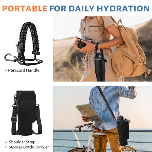 32 oz Insulated Water Bottle Fits Car Cup Holder with Straw Lid & Auto Lid Onyx Black 32 Ounces