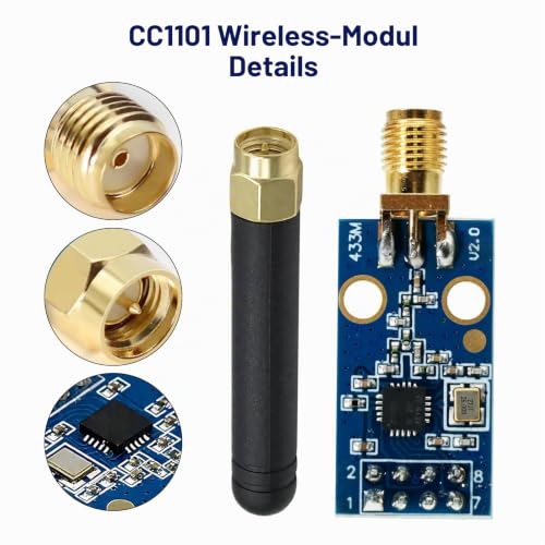 CC1101 Wireless Module with SMA Antenna Binghe CC1101 433M Transmitter Receiver Module with SMA and Antenna Rod DC 1.9-3.6V SPI Interface Compatible with Arduino