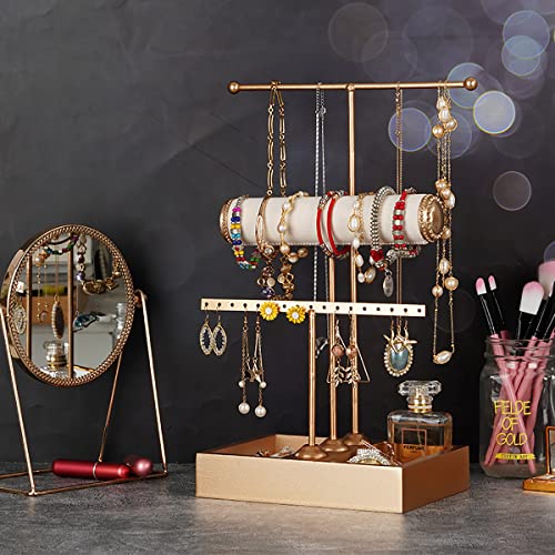 Jewelry Organizer Stand 3 Tier Hanging Jewelry Organizer for Earring Necklace Bracelet Holder Jewelry Ring Perfume Organizer Box Holder Storage (3-Tier Gold)…… 3-Tier Gold