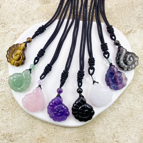 EDEN'S CALL Crystal Conch Shell Necklace for Women Healing Stone Ocean Pendant, Boho Beach Necklace with Polished Natural Gemstone Adjustable Cord Worry Stone Jewelry Gift Pink