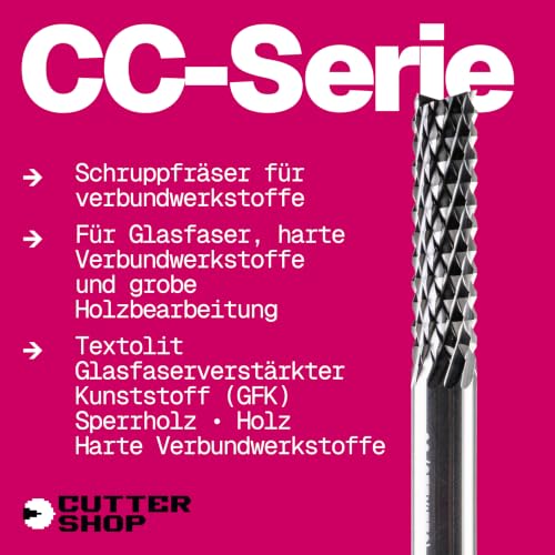 CNC Roughing Cutter for Hard Composite Materials – Carbide, Multi-Flute, Low Tear-Out | CC Series – D3.175x3.175xL22/50