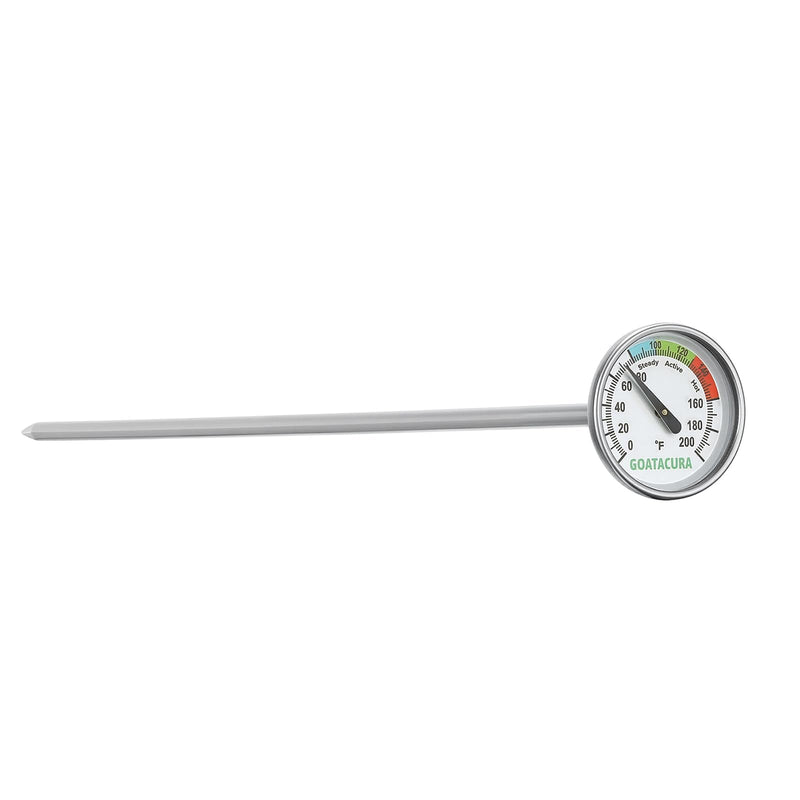 [Australia - AusPower] - Compost Soil Thermometer, 304 Stainless Steel Case and Probe,1.75" Dial Size, 16" Stem Length, 0-200 Deg F, 3 Temperature Zones 