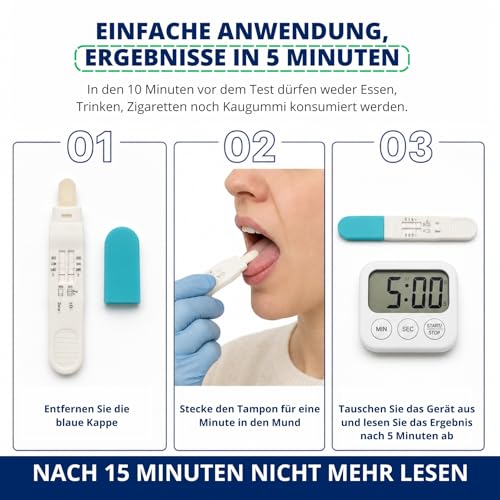 Drug Test Quick Test Saliva 6 Substances - Multi-Drug Test for Home - Saliva Test for THC, Cocaine, Amphetamine, Methamphetamine, Opiates & Benzodiazepines - Result in Minutes, Pack of 3