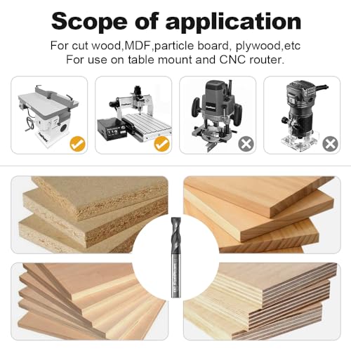 FIVEPEARS up-cut spiral router bit, 3/8-inch carbide shank and 1-1/4-inch cutting length for CNC wood carving