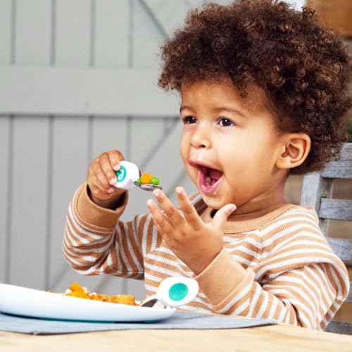 doddl Toddler Utensils, Ergonomic Fork Spoon and Knife Set for Self Feeding, Stainless Steel Silverware for 1-3 Year Olds, BPA Free, Dishwasher Safe (Aqua) Aqua