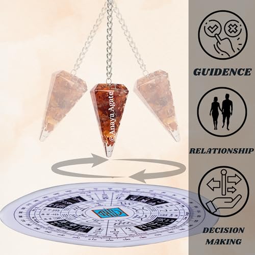 Anaya Agate Carnelian Pendulum - Certified Orgone Dowsing Crystal & Healing Gemstone Pendulum for Divination, Meditation, Chakra Balancing & Crystal Grid - Natural Gemstone Pendulum with Chain #26 Red Carnelian