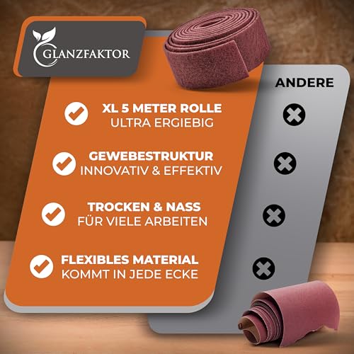 Sanding Fleece Roll 5 mx 100 mm Grain 240 - Versatile Sanding Fleece Metal, Wood, Varnish, Stainless Steel - Ideal Sanding Pad, Sanding Sponge for Professional Applications 5 m P240