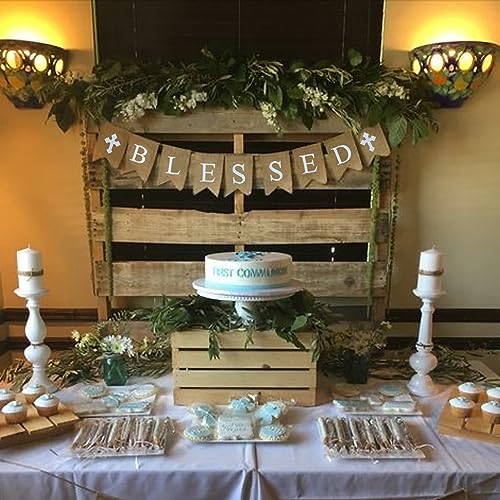 Uniwish Blessed Banner Easter Garland Sign Baptism Decorations