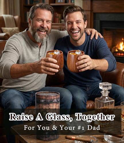 Mens Gifts Set of 2 Solid Wood Whiskey Glasses, 10oz Wooden Tumblers – A Perfect Pair & Unique Gift for Fathers Who Have Everything, Birthday Anniversary Present for Dad, Husband, Him, Couple