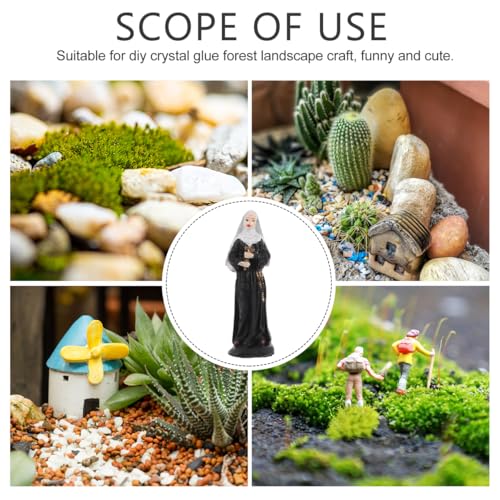 Nun Figurine with Crucifix Holy Catholic Figure Resin Tabletop Holy Decor Small Decor Accessory for Home Church Sand Table Collectible Religious Ornaments 2.95 in