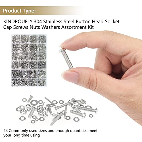 Kindroufly stainless steel button head socket cap screws, nuts and washers assortment kit in organizer case