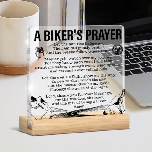 Motorcycle Biker Gifts for Men Women, Religious Gifts for Motorcycle Riders Lovers Dad Husband Boyfriend, a Biker's Prayer Acrylic Sign Home Office Decor
