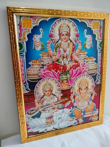 Deepawali Laxmi Ganesh Ji Photo Frame for Wall Hanging Diwali Pooja for home and shop, Diwali Pooja Item, Diwali Photo Frame (12x18 inch)