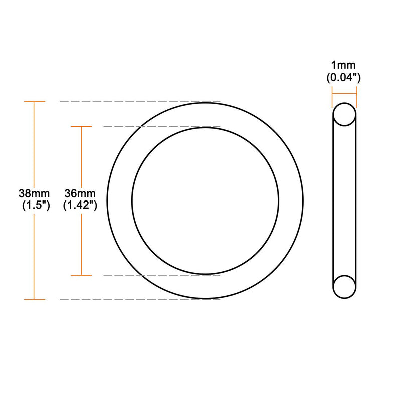 [Australia - AusPower] - uxcell Nitrile Rubber O-Rings 38mm OD 36mm ID 1mm Width, Metric Sealing Gasket for Automotive Machine Plumbing, Pack of 10 36mmx38mmx1mm 