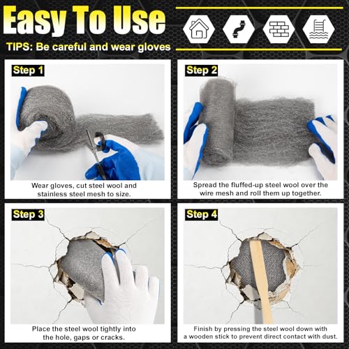 Alabrocon steel wool kit with three steel wool rolls and wire mesh for cleaning and polishing