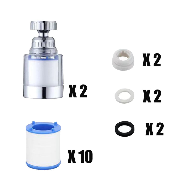 [Australia - AusPower] - Pack of 2 Water Filters for Tap, 360° Tap Filter, Water Filter Tap with 10 Pieces Interchangeable Cotton Filter Element, Tap Descaler Attachment for Kitchen, Sink, Home Bathroom blue 