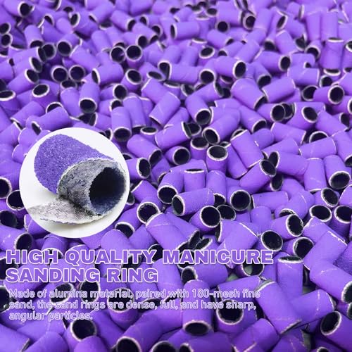Pack of 300 Sanding Caps Nail Cutter Sanding Sleeves Nail Cutter Attachments 180 Grit Purple Suitable for Cleaning Cuticles Polishing Shapes Shortening Smoothing Nails with 3 Pieces Ball Bearings