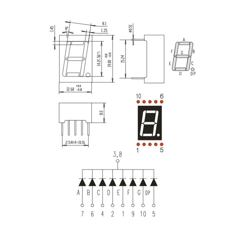 [Australia - AusPower] - PATIKIL LED Display Digital Tube, 10 Pack Common Cathode 7 Segment 10 Pin 1 Bit 3.3V 0.56" Digit Height LED Display Module for Electronic Driver Board, Green 