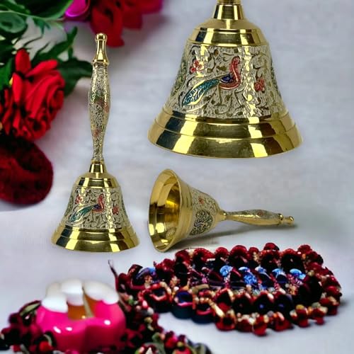 LoveNspire Decorative Brass Peacock Bell for Pooja (6.5 Inch) - Traditional Indian Ghanti for Home, Mandir, and Housewarming | Ideal for Diwali, Christmas, and Spiritual Temple Décor White